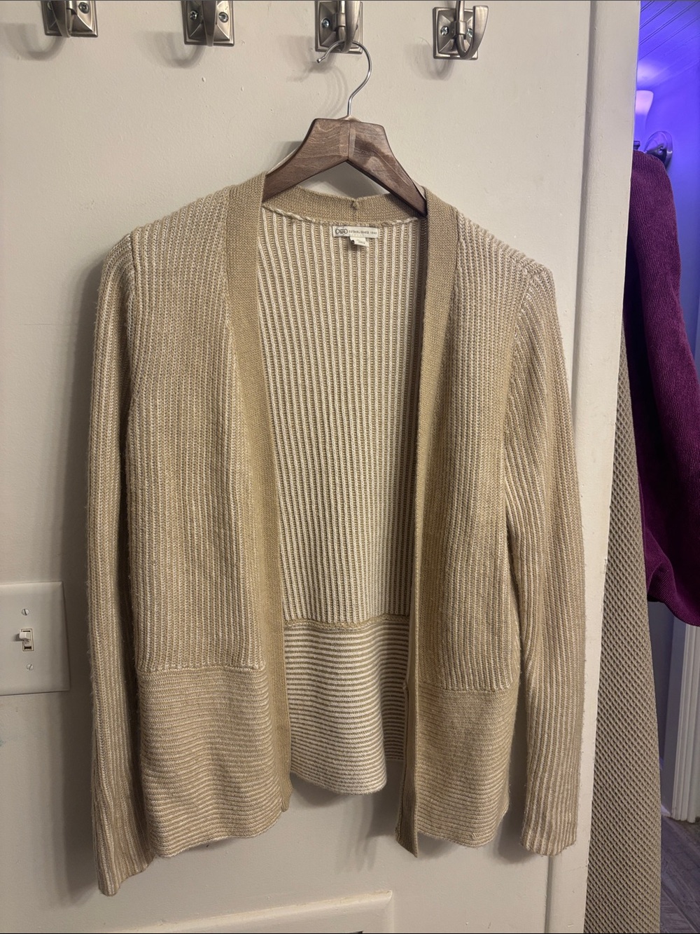 Cato Beige Open-Front Ribbed Women's Cardigan